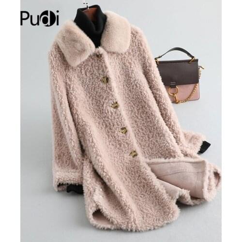 Aorice A19070 Womens Winter 100% Real Wool Overcoat Warm Jacket Real Mink Fur Collar Girl Coat Lady Long Jacket Overcoat