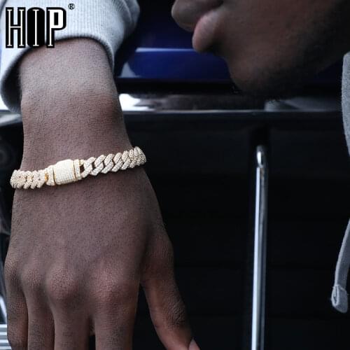 Hip Hop 10MM 2 Row Heavy Cuban Prong Chain Bling Iced Out Box Buckle Copper Setting AAA+ Cubic Zirconia Bracelet For Men Jewelry