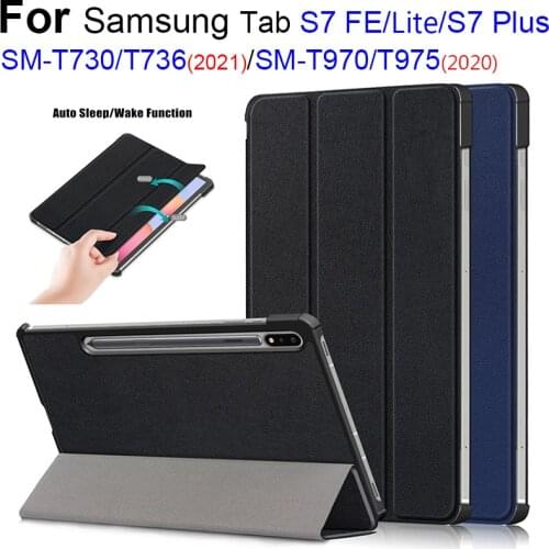 Case For Samsung Galaxy Tab S7 FE 12.4SM-T730 T736B TriFold Stand Cover For Tab S7 Plus T970 T975 Magnetic Leather Tablet Funda