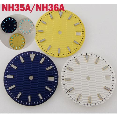29mm Lume Watch Dial Sterile Watches Face Fit For NH35/NH35A Model Date Window Plaid Design Blue/Yellow/White Color