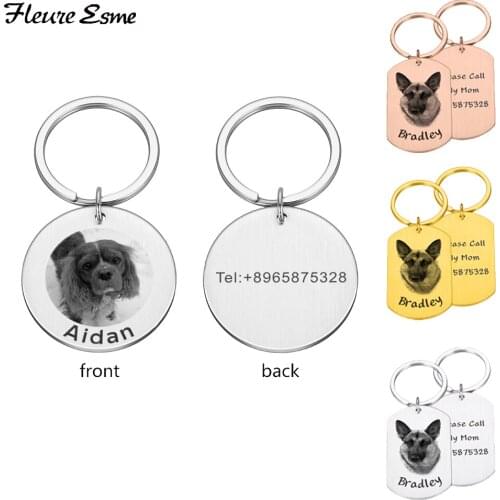 Customized Pet ID Tag Original Keychain Engraved Pet Name Phone Number Front Behind Custom Pendant Keyring Animal Accessories