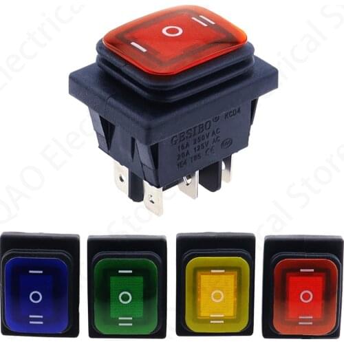 KCD4-203 Heavy Duty 16A 250VAC 30x22 Waterproof Rocker Switch 6pin DPDT ON OFF ON 12V 220V Red Green LED Light Rocker Switch 4.9