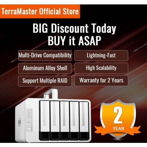 TERRAMASTER D5 Thunderbolt 3 Professional-Grade 5-Bay External Hard Drive Enclosure Hard Disk RAID Storage (Diskless)