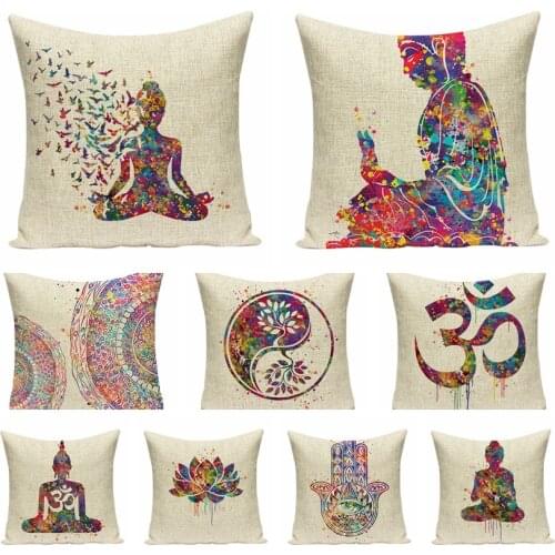 Creative Southeast Zen Linen Printed Pillowcase Folk Style Watercolor Cushions Decorative Pillow Home Decor Sofa Throw Pillows