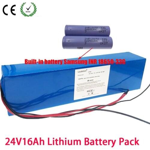 24V 16Ah Electric Bicycle Lithium Ion Battery 29.4V 16000mAh 15A BMS 250W 350W 18650 Battery Pack Wheelchair Motor