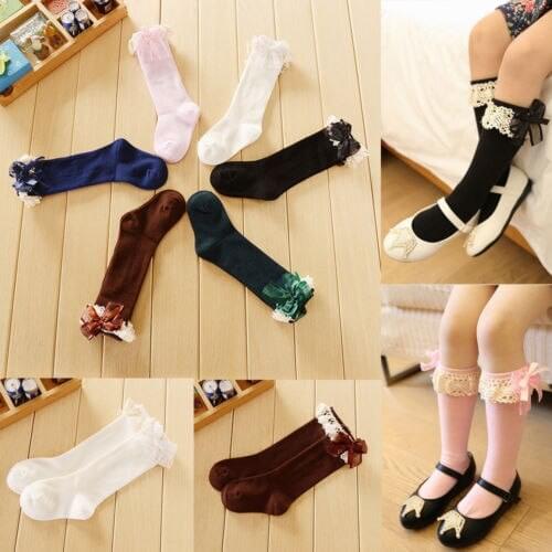 Cute Baby Kid Girl Lace Bow Princess Socks Cotton Knee High Socks Stockings 1-6Y