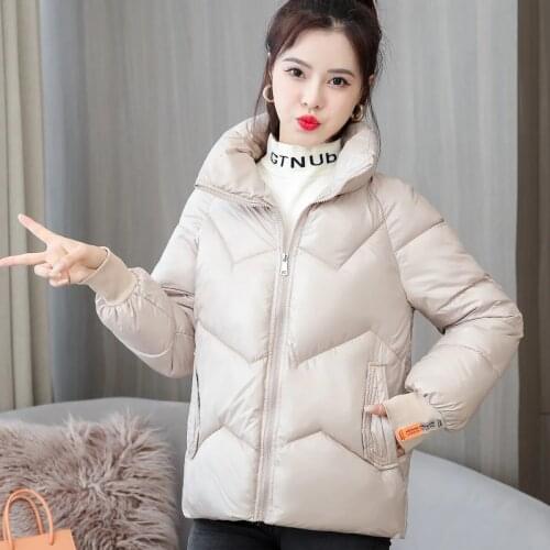 Fashion Short Winter Jackets Women 2021 New Stand-up collar Down Cotton Coat Parkas Female Glossy Thicken Warm Down Jacket Parka