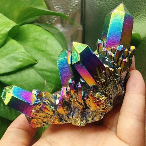 Natural Rainbow Quartz Crystal Cluster Rare Mineral Specimen Reiki Healing Stone Craft Decoration Quartz Specimen Ornament