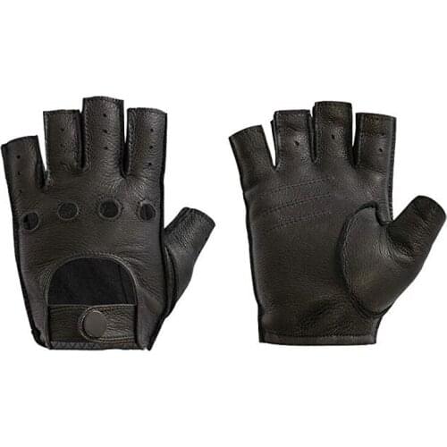 New Men Deerskin Fingerless Half Finger Driving Fitness Motorcycle Cycling Unlined Leather Gloves