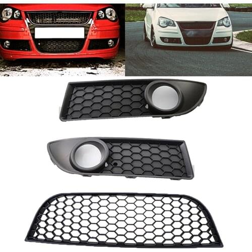 POSSBAY Front Lower Bumper Center Fog Light Cover Foglamp Hood Grilles for VW Polo MK4 9N3 2005 2006 2007 2008 2009 Facelift