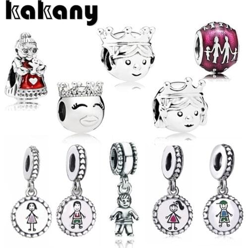 Kakany High Quality S925 Sterling Silver Original Charm Warm Family Boy And Girl Princess Prince Beaded Pendant Collection