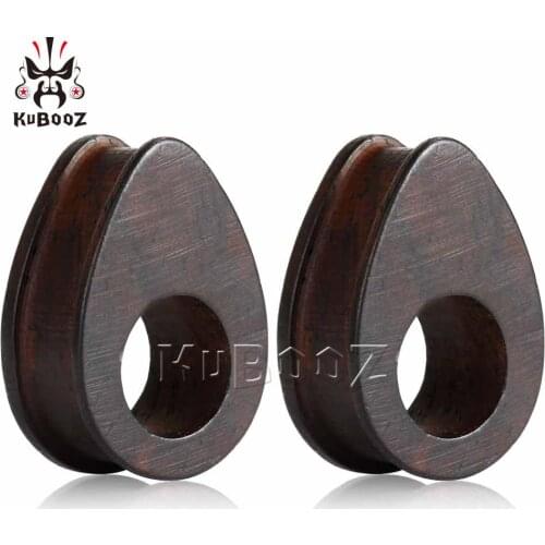 Kubooz New Fashion Ebony Hollow Ear Plugs Piercing Tunnels Exapander Strechers Drop Shape Wood Earrings Body Jewelry Gift