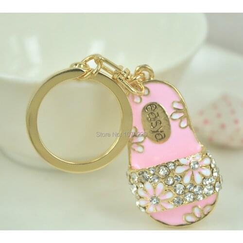 Lovely Flip Flop Car Key Ring Keychain Car Bag Pendant Charms Shoes Keyring Crystal Rhinestone Christmas Gift