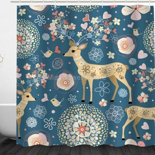 Christmas Painted Elk Flower Pattern Design Custom Shower Curtains Bathroom Waterproof Mildew Polyester Fabric +12 Hook