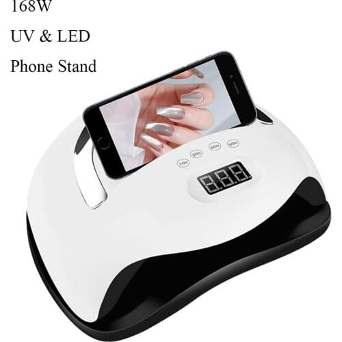 Handheld 168W Nail Dryer Lamp With Phone Stand 36pcs LED UV Gel Curing Lamps 10s 30s 60s 99s Timer Nail Lamp Home DIY Nail Tools