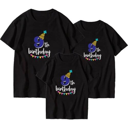 9th Birthday Tshirt Family Look Matching Tshirts Mom Dad Daughter Son Summer Short Sleeve Birthday Party Clothes Drop Shipping
