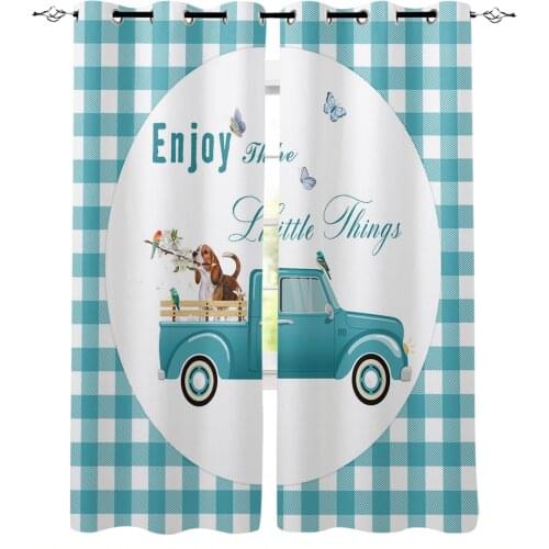 Plaid Beagle Dog Truck White Blackout Curtains For Bedroom Blinds Drapes Window Curtains For Living Room High Shading