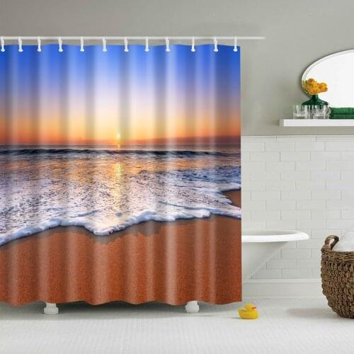 Modern Sea Beach scenery print Shower Curtain Blue Bathroom 3D Blackout Shower curtain Large 180x200cm for bathroom Curtain