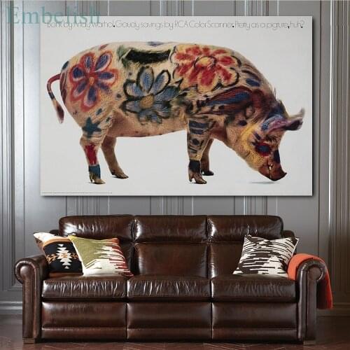 Embelish Pig With Colorful Flowers By Andy Warhol HD Print Canvas Paintings For Living Room Home Decor Pictures Bedroom Posters