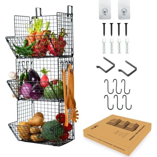 Iron Basket No Drilling Hanging Kitchen Storage Basket Spice Rack Fruit Vegetables Drain Organizer Dish Drying Shelf Bath Rack