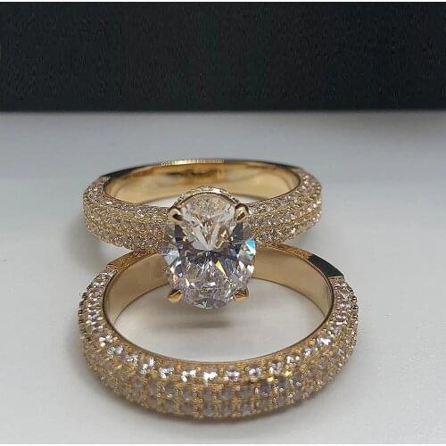 Iced Out Bling Cubic Zirconia cz geometry oval Double Set finger ring for women lady charm Wedding Engagement Gold Color Jewelry