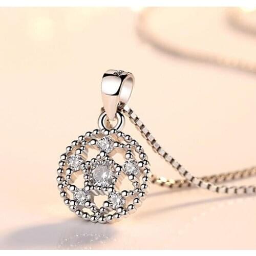 KOFSAC New Fashion 925 Sterling Silver Necklace Luxury Crystal CZ Elegant Lotus Round Pendant Necklaces for Women Jewelry Gifts
