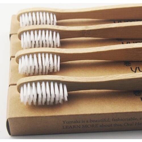 100 Pieces White 100% Bamboo Made Toothbrush Wood toothbrush Novelty Bamboo soft-bristle Capitellum Bamboo Fibre Wooden Handle
