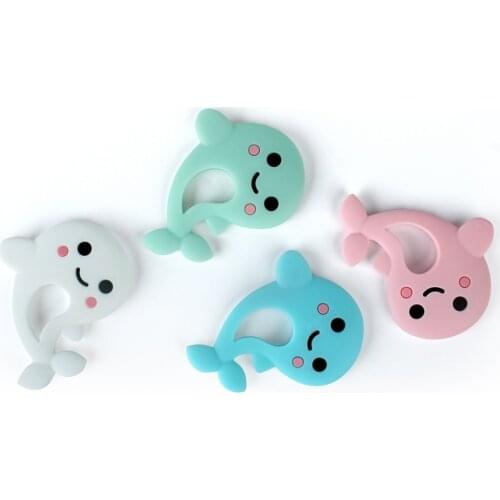 Keep&Grow 1pc Silicone Dolphin Baby Teethers Teething Necklace Accessories Rodent Baby Ring Teether DIY Pacifier Chain Beads