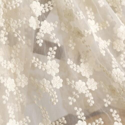 1yard Good Quality Mesh Flowers Embroidery Lace Fabric Soft Cotton lace fabric Cloth Dress Material