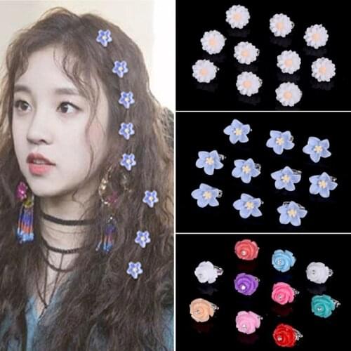 10PCS Small Flower Buckle Hair Clips Hairpins for Women Girls Wedding Bride Hairstyle Holder Lily Rose Hair Clamp Accessories