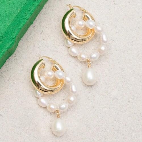 2020 dropshipping Geometric statement natural real baroque freshwater pearl dangle drop earrings jewelry for women hoop earring