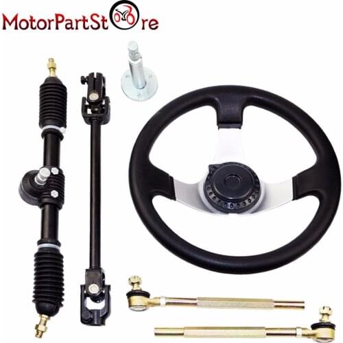 300mm Steering Wheel Assembly Set 110cc - 140cc 445mm Gear Rack Pinion Go Kart Buggy UTV Bike Adjustable Shaft Tie Rod Rack Kits