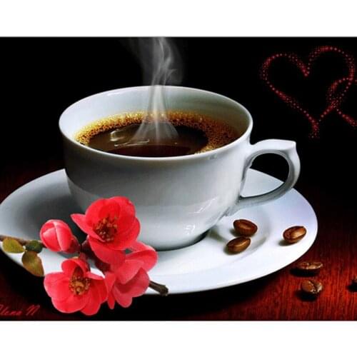 3D DIY Diamond Painting Cross Stitch Painting Diamond Embroidery Coffee And Flowers Full Resin Needlework Home Decor Painting