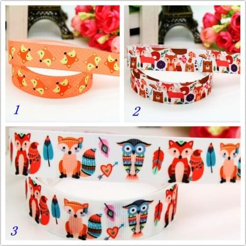 7/8'' Free shipping fox owl printed grosgrain ribbon hairbow headwear party decoration diy wholesale OEM 22mm P5985