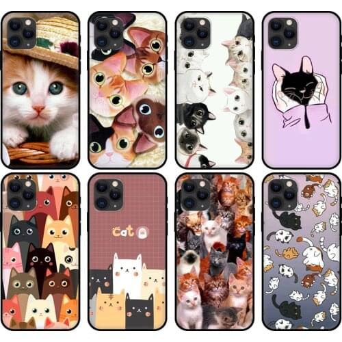 Black tpu case for iphone 5 5s se 2020 6 6s 7 8 plus x 10 XR XS 11 12 mini pro MAX back cover Cat Cute Kitten Catling