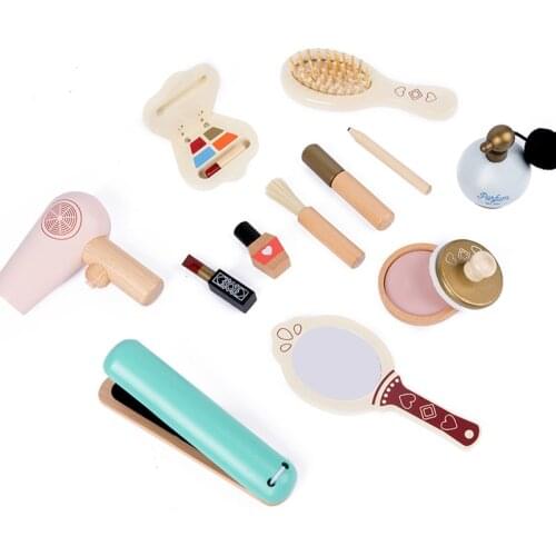 Childrens Wooden Play House Pretend Toy Simulated Makeup Set Cosmetic Tools Beautiful Bag Girls Montessori Games Kids Gift