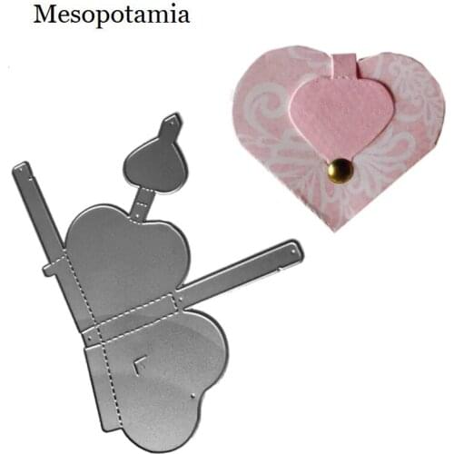 DIY Scrapbooking Heart Box Die Cutting Bag Package Fold Love Gift Card Die Cutting Dies Decorative Metal Embossing Bow Metal Die