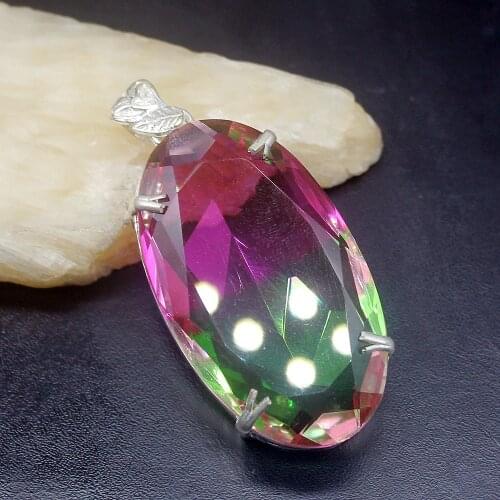 Gemstonefactory Jewelry Big Promotion 925 Silver Solitaire Trendy Dichroic Glass Women Ladies Gifts Necklace Pendant 1143