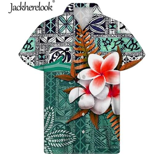 Jackherelook Hawaiian Shirt for Men Casual Button Down Shortsleeve Clothing Polynesian Tribal Hibiscus Print Short Sleeve Tops