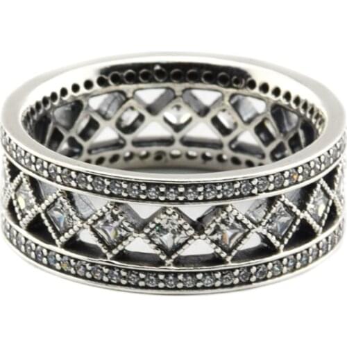 Authentic 925 Sterling Silver Clear CZ Vintage Fascination Rings for Women Wedding Engagement Ring Fine Jewelry Gift Bague