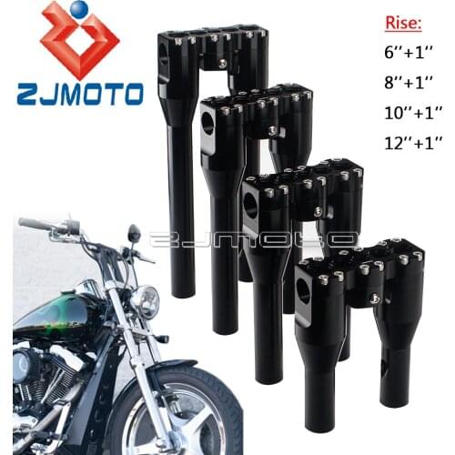 CNC 25mm Motorcycle Handlebar Fat Bar Riser Mount Clamp 6'' 8'' 10'' 12'' Rise For Harley Softail Dyna LowRider Street Bob/Glide