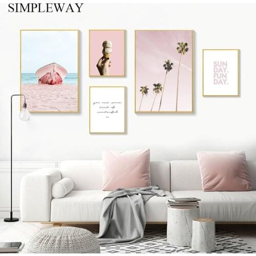 Summer Tropical Decoration Picture Scandinavian Ocean Beach Poster Palm Tree Print Scenery Wall Art Canvas Painting Home Decor