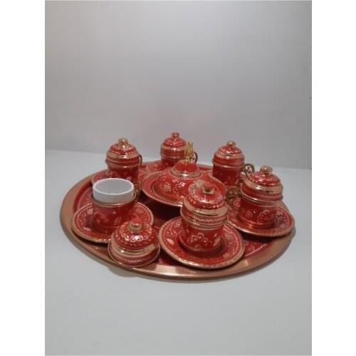 Copper 6 Coffee Set Hand Work Red