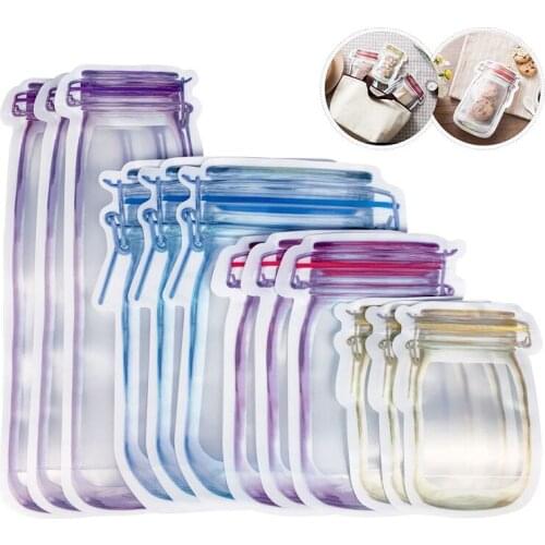 Reusable Mason Jar Bottles Bags Waterproof Cookies Nuts Candy Bag Snacks Sandwich Zip Lock Bags Seal Fresh Food Storage Bag