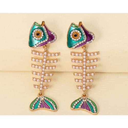 Trendy Metal Gold Plated Enamel Earrings Fish Shape Long Drop Women Earrings Summner Jewelry Accessories 2021