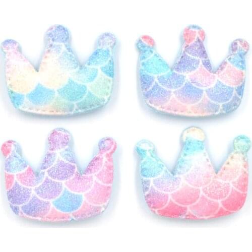 Fashion 8Pcs Mermaid Scale Rainbow Colors Padded Patches Glitter Crown Appliques for DIY Crafts Hair Bow Decor Accessories F20
