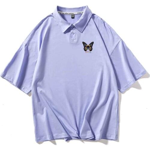 Mens Polo Butterfly Print Short Sleeve Polo Shirt Male Polo Shirt Streetwear Men Korean Style Summer Top Male Loose Collar Top