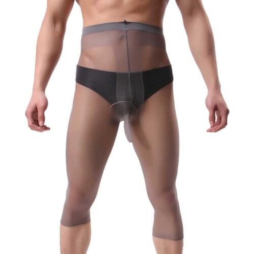 Mens Fashion Sexy Breathable Ultra-Thin Seven-Point Transparent Silky Tights Mens Ultra-thin Cropped Pantyhose Mens Transpar