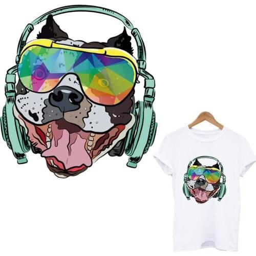 DIY Cartoon Dog Animal Patches On Clothes Thermo Stickers For Clothing Animal Applique Stripe Ironing Sticker Custom Patch