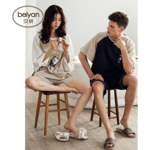 2019 New Arrive Couple Pajamas Women Summer Cute Cartoon Homewear Thin Mens Short-sleeved Couple Suit